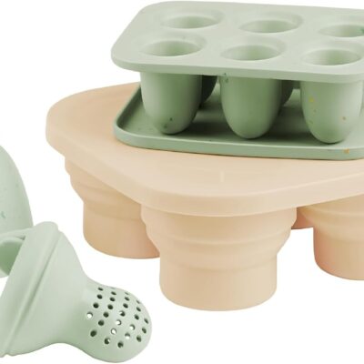 Babymoov Baby Porridge Freezing Container Set & Fruit Teat - Baby Accessories Made of Silicone, with Lid - Fruit Teat Baby for Teething Aid